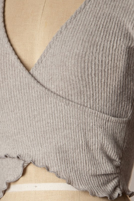 Grey Ribbed Knit Crop Top