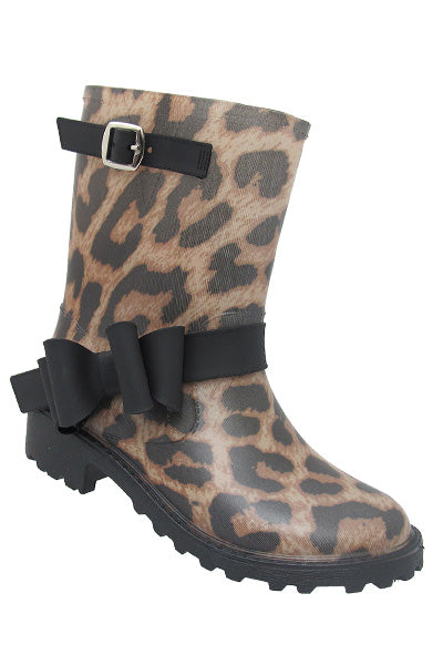 Leopard Bow Rain Boots- Kids